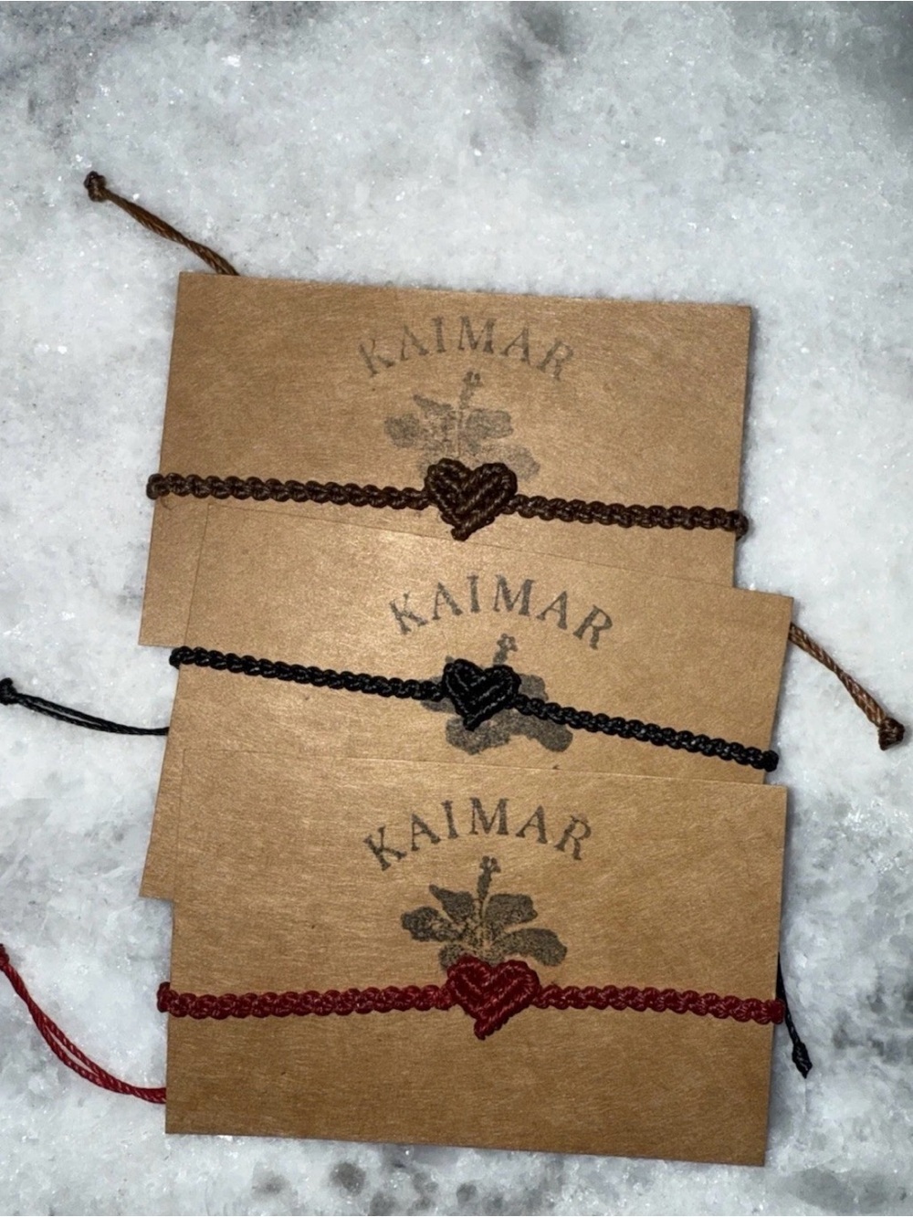 KAIMAR 3 Bracelets  Black ,Red And Brown Ribbon Macrame Braided Bracelets